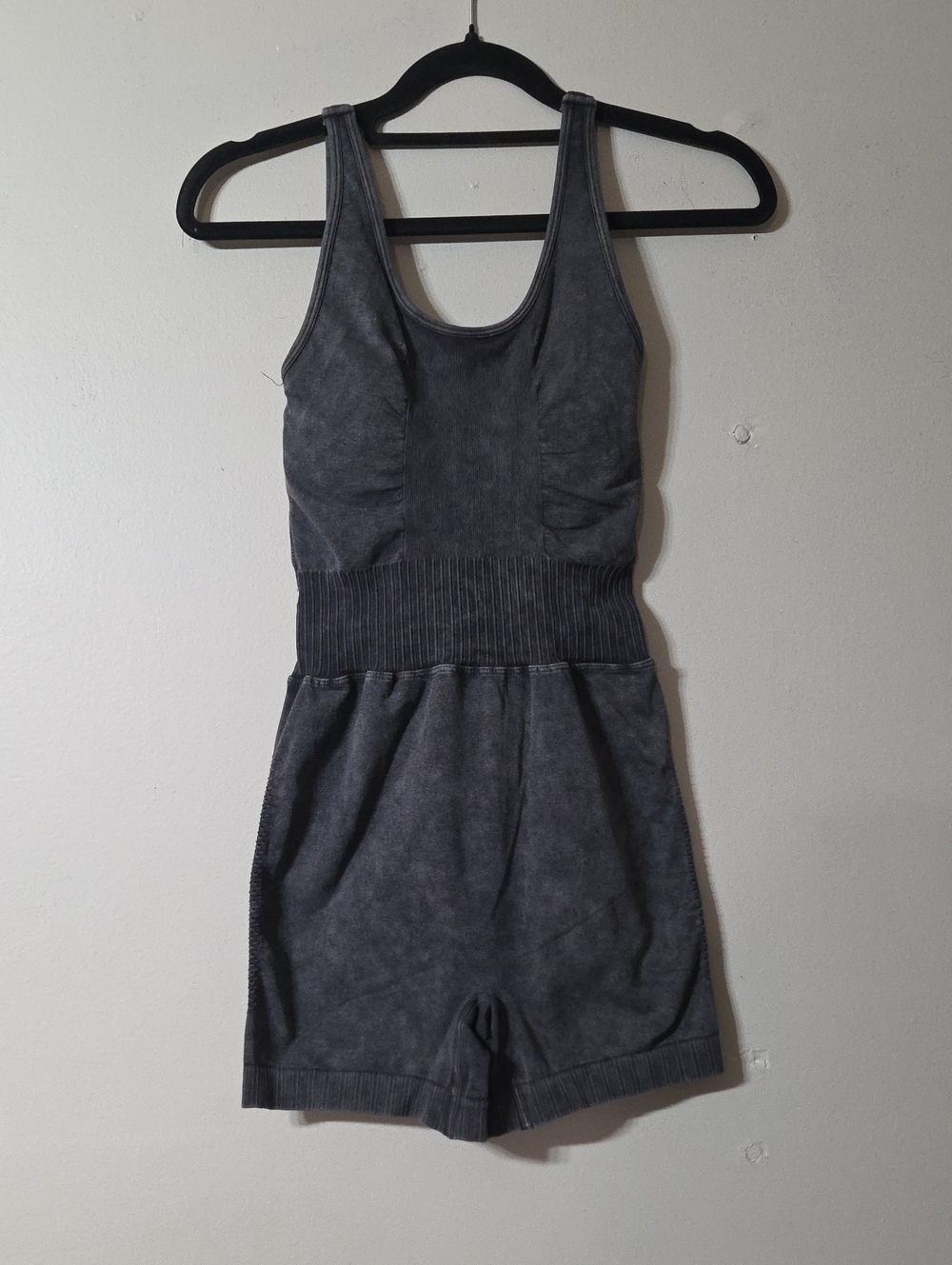Zenana Outfitters Charcoal Gray Ribbed Waist Romper